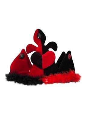 Vintage Alice in Wonderland by elope Red Black Jester Crown Hat Headpiece